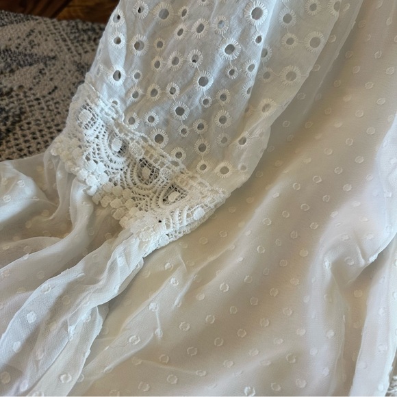 New Women's Boutique White Lace Chiffon Long Sleeve Ethereal Boho Blouse Top - Picture 7 of 9